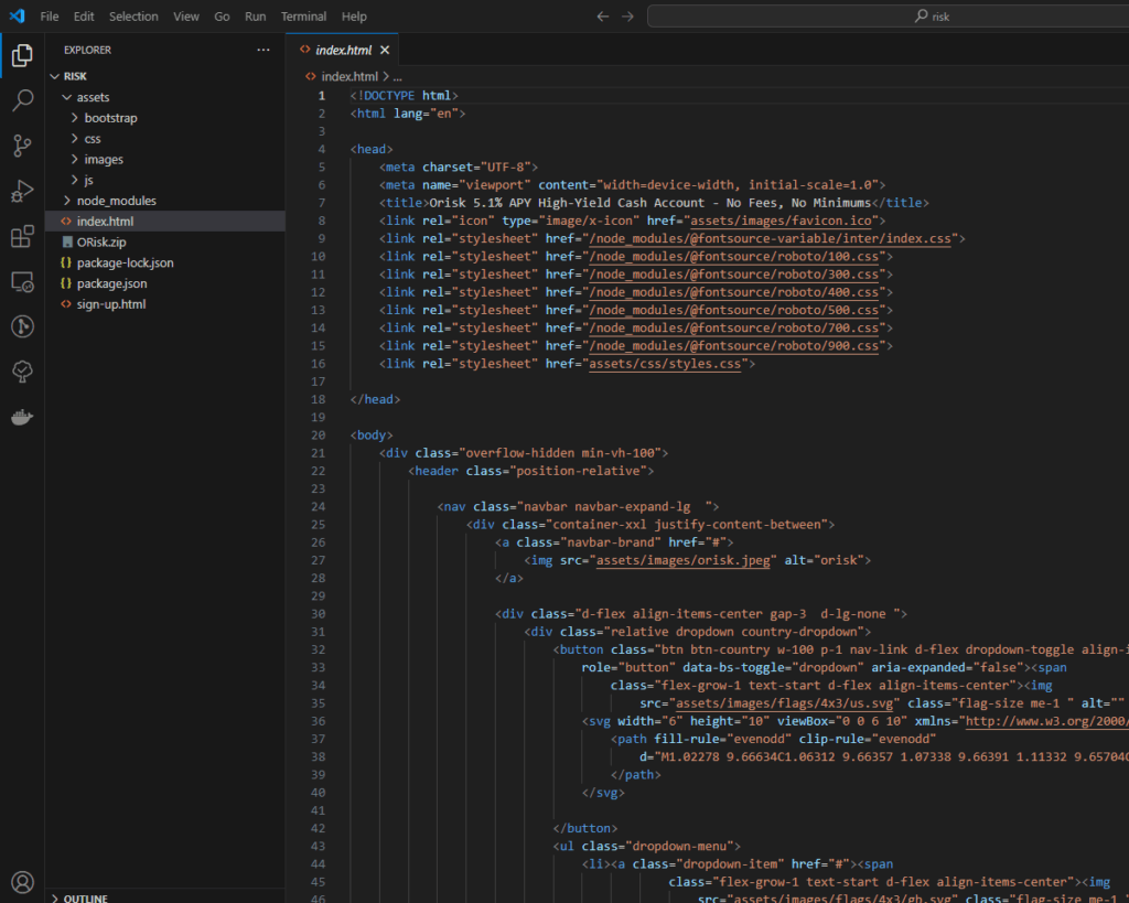 Orisk, HTML5 Bootstrap5, SASS