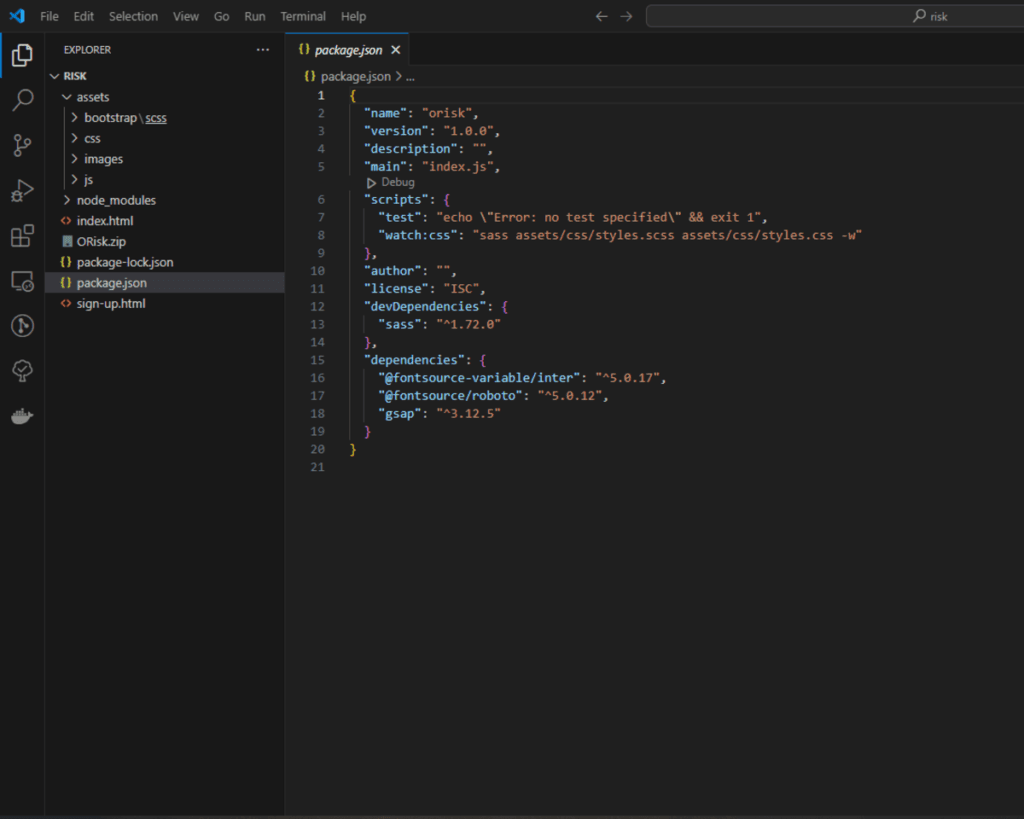 Orisk, HTML5 Bootstrap5, SASS